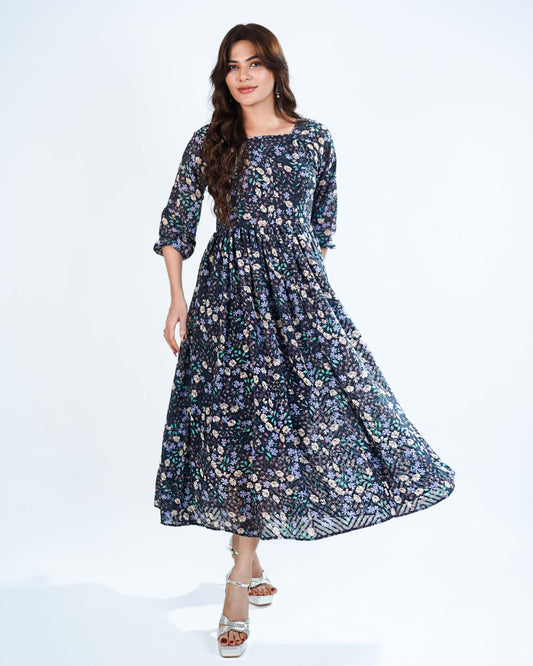 Printed Broshia Shiffon Frock