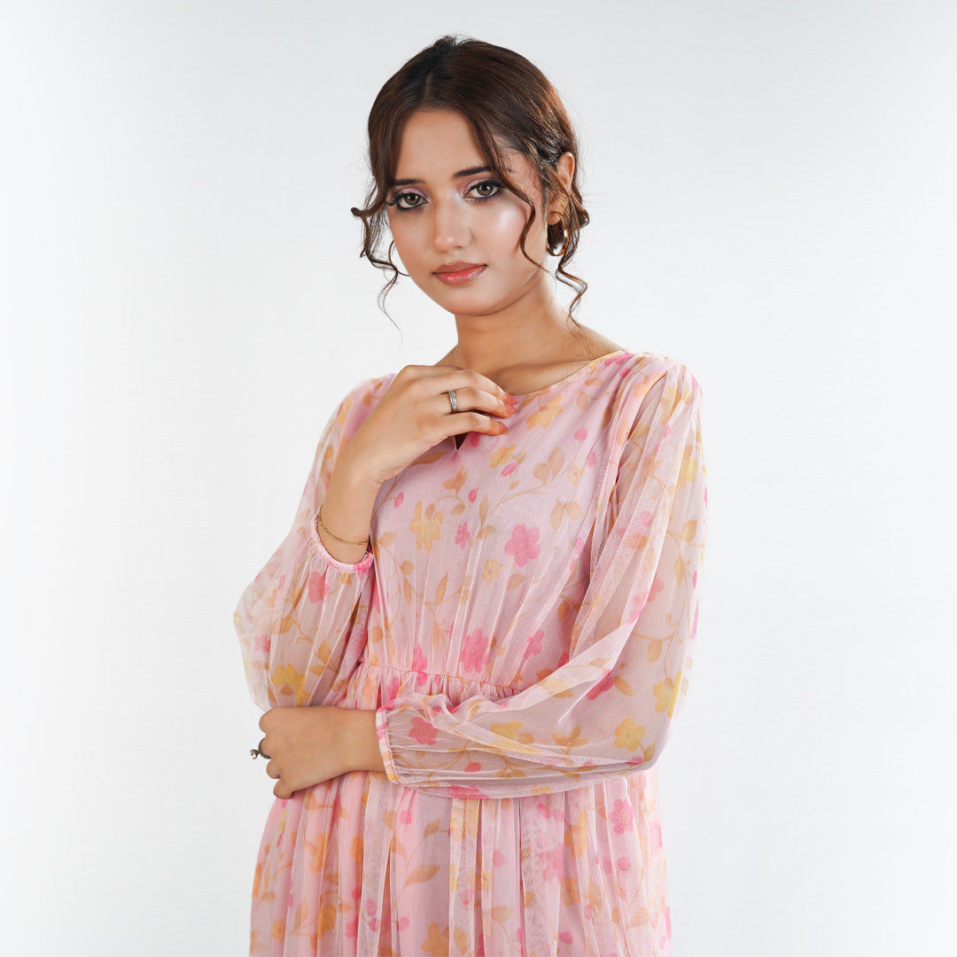 Printed Nylon Fish Net Frock