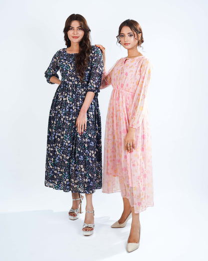 Printed Nylon Fish Net Frock