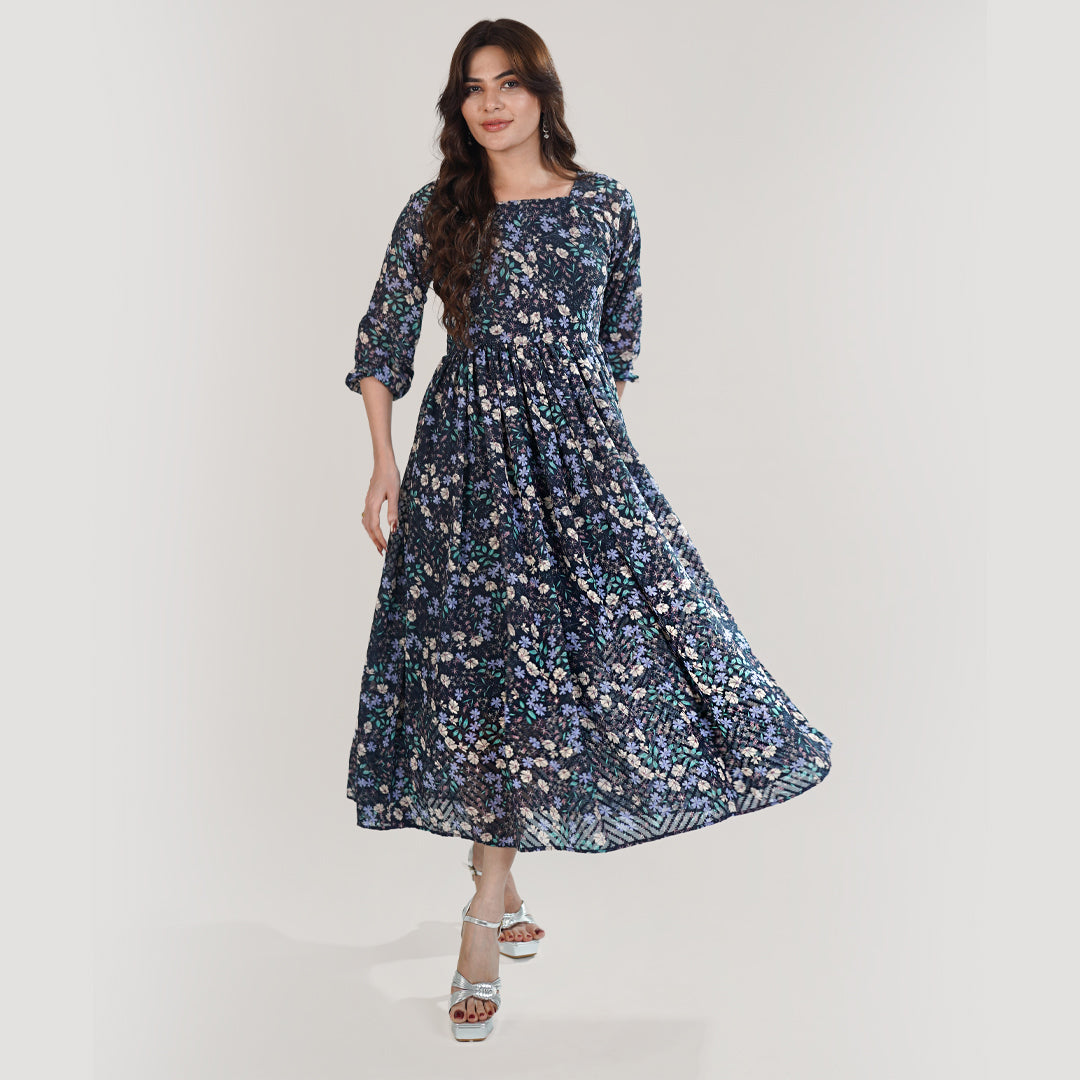 Printed Broshia Shiffon Frock